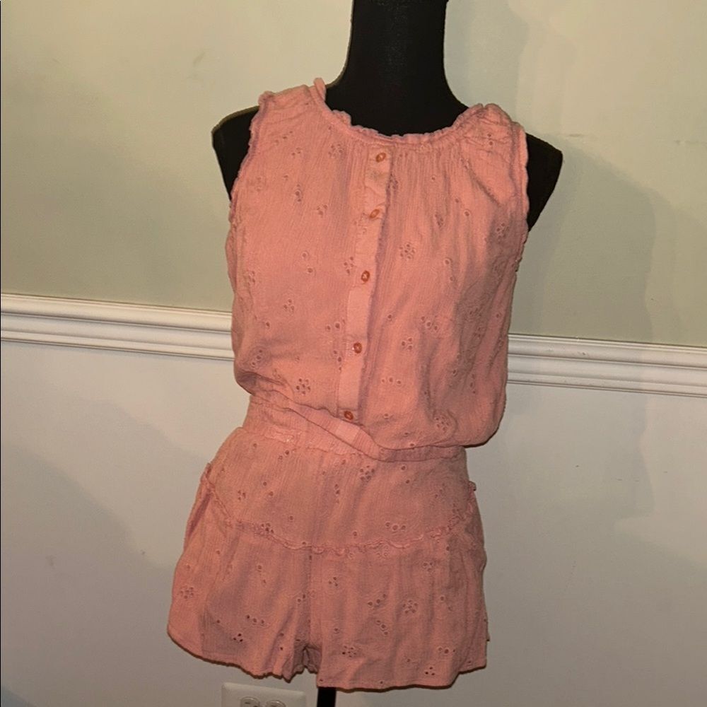 Pink Ruffled Buttoned Tank Top Matching Set